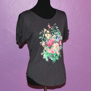 Gray Floral Cold Shoulder Top